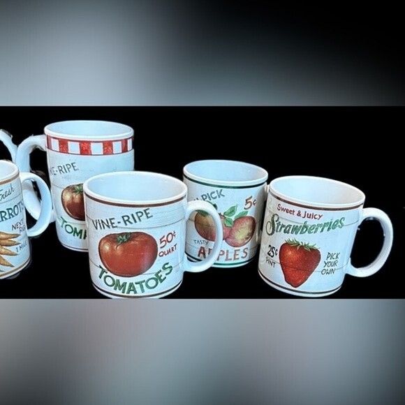 Sakura&Home Trends Farm Fresh Mug Set Carrots Corn Tomatoes Apples Strawberries - Picture 12 of 16